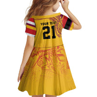 Queensland Papua New Guinea Custom Family Matching Short Sleeve Bodycon Dress and Hawaiian Shirt All Gold Pacific PNG Tribal Style