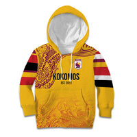 Queensland Papua New Guinea Custom Kid Hoodie All Gold Pacific PNG Tribal Style