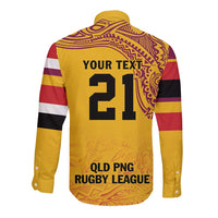 Queensland Papua New Guinea Custom Long Sleeve Button Shirt All Gold Pacific PNG Tribal Style