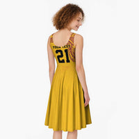 Queensland Papua New Guinea Custom Midi Dress All Gold Pacific PNG Tribal Style - Polynesian Pride