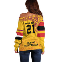 Queensland Papua New Guinea Custom Off Shoulder Sweater All Gold Pacific PNG Tribal Style