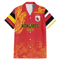 Queensland Papua New Guinea Custom Family Matching Mermaid Dress and Hawaiian Shirt All Red Pacific PNG Tribal Style