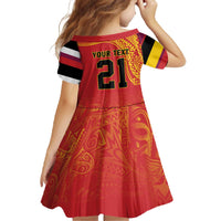 Queensland Papua New Guinea Custom Family Matching Off The Shoulder Long Sleeve Dress and Hawaiian Shirt All Red Pacific PNG Tribal Style