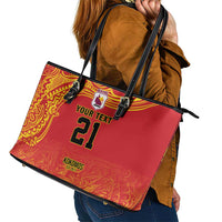 Queensland Papua New Guinea Custom Leather Tote Bag All Red Pacific PNG Tribal Style