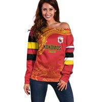 Queensland Papua New Guinea Custom Off Shoulder Sweater All Red Pacific PNG Tribal Style