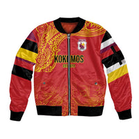 Queensland Papua New Guinea Custom Sleeve Zip Bomber Jacket All Red Pacific PNG Tribal Style LT9 Unisex Red - Polynesian Pride