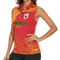 Queensland Papua New Guinea Custom Women Sleeveless Polo Shirt All Red Pacific PNG Tribal Style