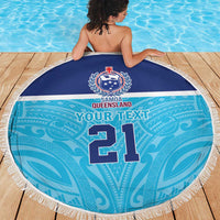 Queensland Samoa Custom Beach Blanket Blue Pacific Polynesian Tribal Pattern