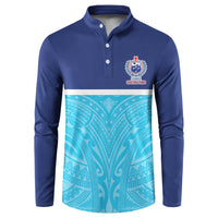 Queensland Samoa Custom Button Sweatshirt Blue Pacific Polynesian Tribal Pattern
