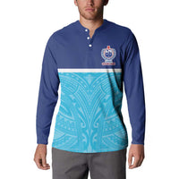 Queensland Samoa Custom Button Sweatshirt Blue Pacific Polynesian Tribal Pattern