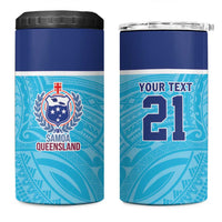 Queensland Samoa Custom 4 in 1 Can Cooler Tumbler Blue Pacific Polynesian Tribal Pattern