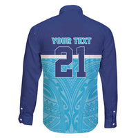 Queensland Samoa Custom Family Matching Short Sleeve Bodycon Dress and Hawaiian Shirt Blue Pacific Polynesian Tribal Pattern