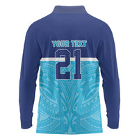 Queensland Samoa Custom Long Sleeve Polo Shirt Blue Pacific Polynesian Tribal Pattern LT9 - Polynesian Pride
