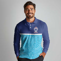 Queensland Samoa Custom Long Sleeve Polo Shirt Blue Pacific Polynesian Tribal Pattern LT9 - Polynesian Pride