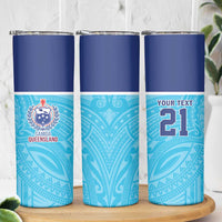 Queensland Samoa Custom Skinny Tumbler Blue Pacific Polynesian Tribal Pattern LT9 - Polynesian Pride