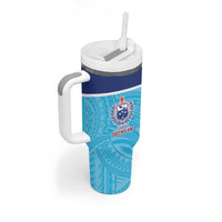 Queensland Samoa Custom Tumbler With Handle Blue Pacific Polynesian Tribal Pattern