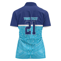Queensland Samoa Custom Women Polo Shirt Blue Pacific Polynesian Tribal Pattern