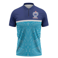 Queensland Samoa Custom Zipper Polo Shirt Blue Pacific Polynesian Tribal Pattern - Polynesian Pride