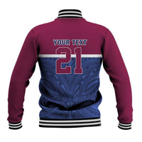 Queensland Samoa Custom Baseball Jacket Maroon-Blue Pacific Polynesian Tribal Pattern