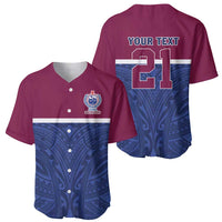 Queensland Samoa Custom Baseball Jersey Maroon-Blue Pacific Polynesian Tribal Pattern