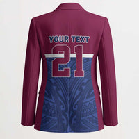 Queensland Samoa Custom Blazer Maroon-Blue Pacific Polynesian Tribal Pattern - Polynesian Pride