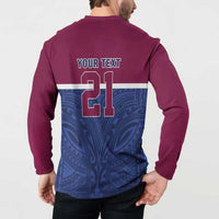 Queensland Samoa Custom Button Sweatshirt Maroon-Blue Pacific Polynesian Tribal Pattern
