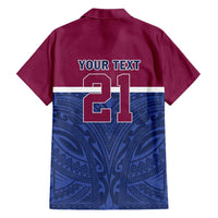 Queensland Samoa Custom Family Matching Long Sleeve Bodycon Dress and Hawaiian Shirt Maroon-Blue Pacific Polynesian Tribal Pattern