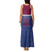 Queensland Samoa Custom Family Matching Tank Maxi Dress and Hawaiian Shirt Maroon-Blue Pacific Polynesian Tribal Pattern