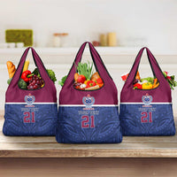 Queensland Samoa Custom Grocery Bag Maroon-Blue Pacific Polynesian Tribal Pattern
