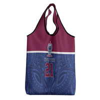 Queensland Samoa Custom Grocery Bag Maroon-Blue Pacific Polynesian Tribal Pattern