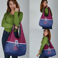 Queensland Samoa Custom Grocery Bag Maroon-Blue Pacific Polynesian Tribal Pattern