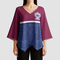 Queensland Samoa Custom Kimono Sleeve Blouse Maroon-Blue Pacific Polynesian Tribal Pattern - Polynesian Pride