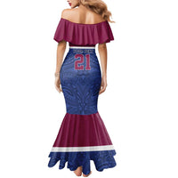 Queensland Samoa Custom Mermaid Dress Maroon-Blue Pacific Polynesian Tribal Pattern