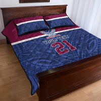 Queensland Samoa Custom Quilt Bed Set Maroon-Blue Pacific Polynesian Tribal Pattern