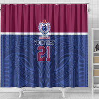Queensland Samoa Custom Shower Curtain Maroon-Blue Pacific Polynesian Tribal Pattern