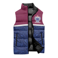 Queensland Samoa Custom Sleeveless Puffer Jacket Maroon-Blue Pacific Polynesian Tribal Pattern - Polynesian Pride