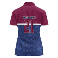 Queensland Samoa Custom Women Polo Shirt Maroon-Blue Pacific Polynesian Tribal Pattern