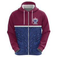 Queensland Samoa Custom Zip Hoodie Maroon-Blue Pacific Polynesian Tribal Pattern