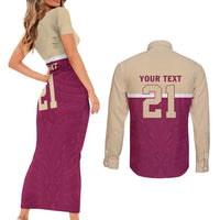 Queensland Samoa Custom Couples Matching Short Sleeve Bodycon Dress and Long Sleeve Button Shirt Maroon Pacific Polynesian Tribal Pattern