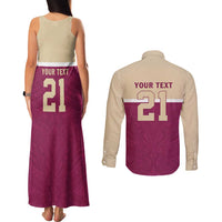 Queensland Samoa Custom Couples Matching Tank Maxi Dress and Long Sleeve Button Shirt Maroon Pacific Polynesian Tribal Pattern