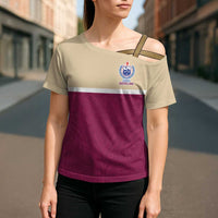 Queensland Samoa Custom Cross Shoulder Shirt Maroon Pacific Polynesian Tribal Pattern - Polynesian Pride