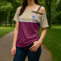 Queensland Samoa Custom Cross Shoulder Shirt Maroon Pacific Polynesian Tribal Pattern - Polynesian Pride