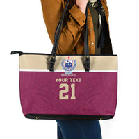Queensland Samoa Custom Leather Tote Bag Maroon Pacific Polynesian Tribal Pattern LT9 - Polynesian Pride