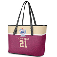 Queensland Samoa Custom Leather Tote Bag Maroon Pacific Polynesian Tribal Pattern LT9 - Polynesian Pride