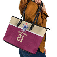 Queensland Samoa Custom Leather Tote Bag Maroon Pacific Polynesian Tribal Pattern LT9 - Polynesian Pride