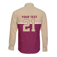 Queensland Samoa Custom Long Sleeve Button Shirt Maroon Pacific Polynesian Tribal Pattern