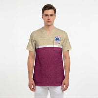 Queensland Samoa Custom Scrub Top Maroon Pacific Polynesian Tribal Pattern - Polynesian Pride