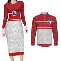 Queensland Tonga Custom Couples Matching Long Sleeve Bodycon Dress and Long Sleeve Button Shirt QLD with Tongan Ngatu Pattern