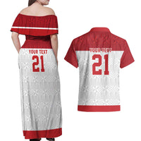 Queensland Tonga Custom Couples Matching Off Shoulder Maxi Dress and Hawaiian Shirt QLD with Tongan Ngatu Pattern
