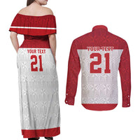 Queensland Tonga Custom Couples Matching Off Shoulder Maxi Dress and Long Sleeve Button Shirt QLD with Tongan Ngatu Pattern